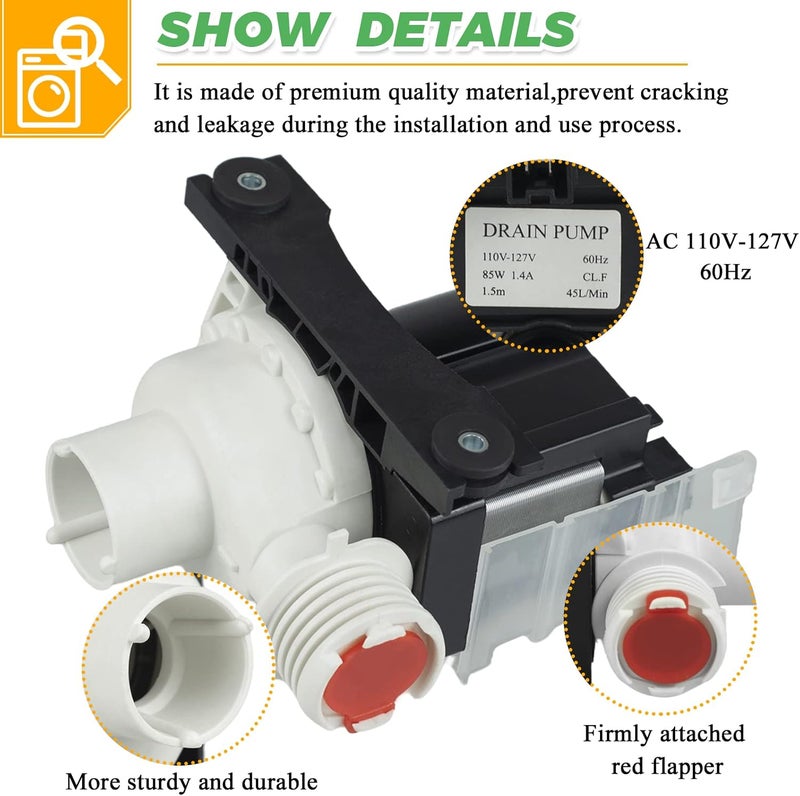 Techecook 137221600 134051200 Washer Drain Pump by (365-DAYS WARRANTY) - Fit for Kenmore Frigidaire Washing Machine - Replacement Part 137108100 137151800 134740800 AP5684706 134740500 PS7783938 - Image 2